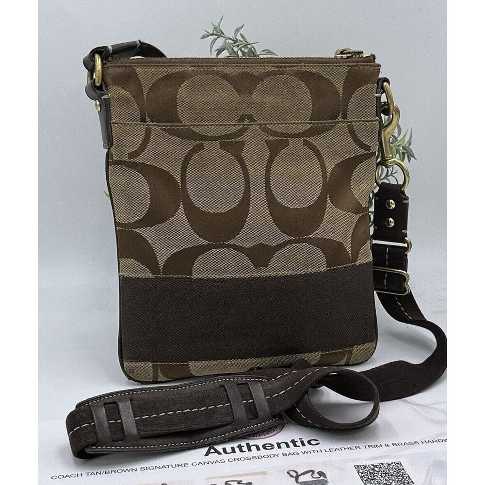 Coach 40758 Authenticated Signature Jacquard Brown Canvas Strap Crossbody‎